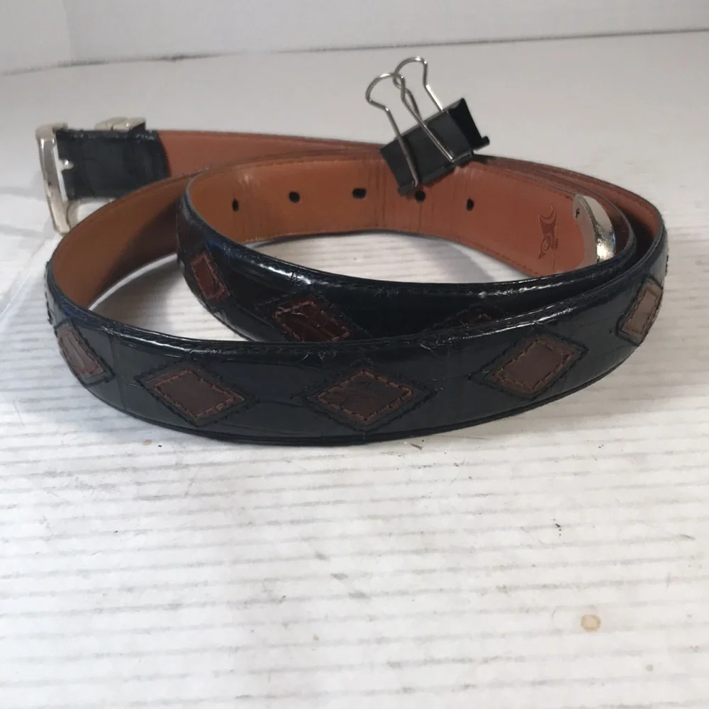 Vintage Italian Crocodile Calfskin Leather Diamonds Belt